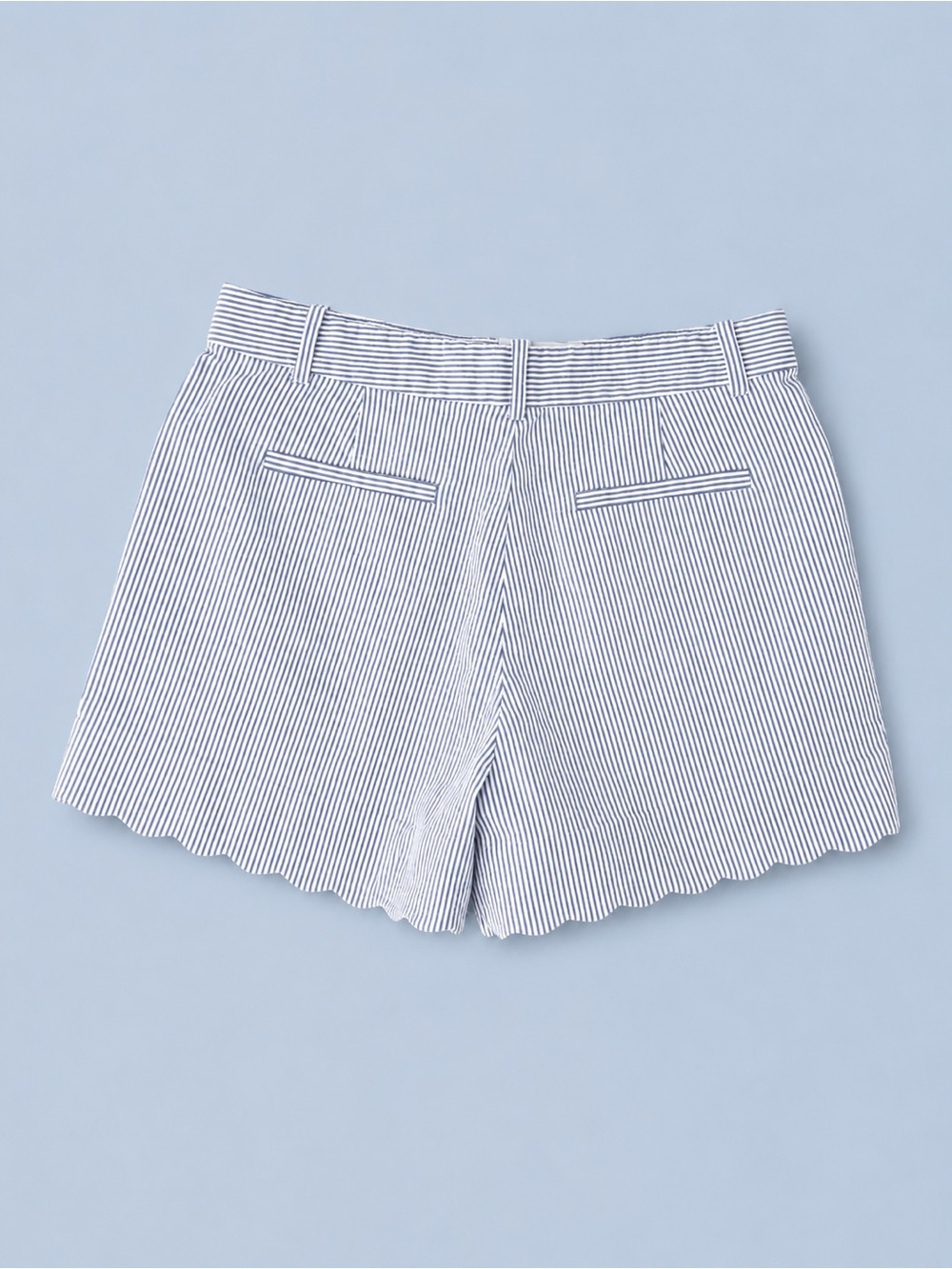 J. Crew White and Blue Striped Scallop-Hem Shorts Size 4 Coastal Preppy - Picture 3 of 8